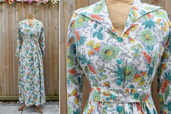 1940s Floral Tropical Print Housecoat