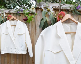 1980er Creme Weiß Oversized Tagesjacke | Leichte Jacke | 80er Jacke | St. Michael