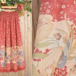 Floral Printed Autumnal Russet Beige Maxi Boho Skirt | 1970s/1980s