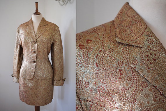 Gold Lame Metallic 1960s/1970s Two Piece Retro Min