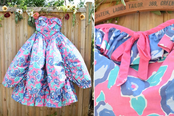 Laura Ashley Pink Blue Floral Layered Gown | 1980s