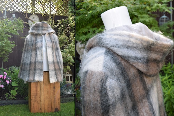 Grey Mohair Wool Cape | Short Hooded Cape | 1960s - image 1