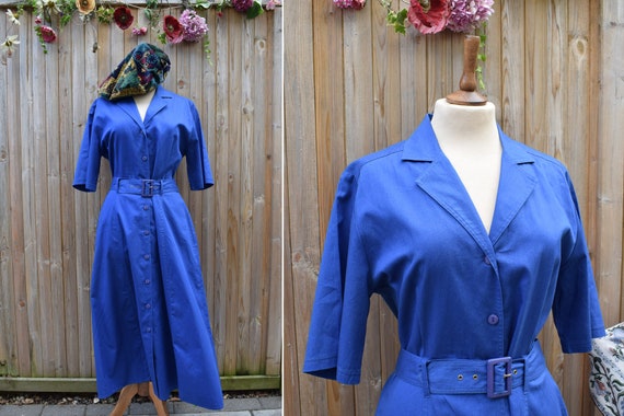 Royal Blue Landgirl Style Dress | 80s does 40s