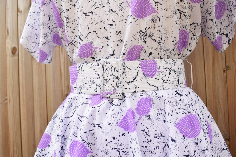 Lilac White Peplum Waist Midi Dress Batwing Sleeves Pencil Skirt Secretary Dress Size 12 image 7