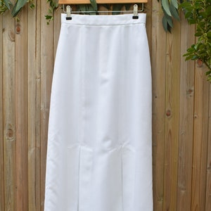 White Miss Selfridge High Waisted Long Pencil Skirt Kick Pleats Size 8-10 26 Waist 1980s Fashion image 6