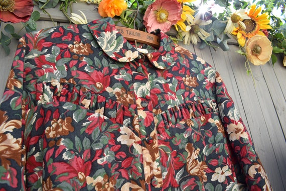 1980s Liberty Wool Floral Patterned Blouse | Long… - image 7