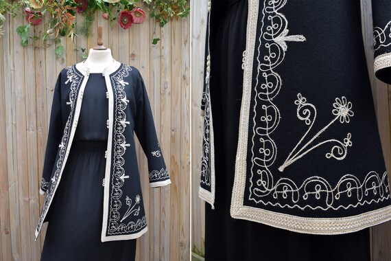 Black Embroidered Moroccan Wool Felt 1970s Jacket