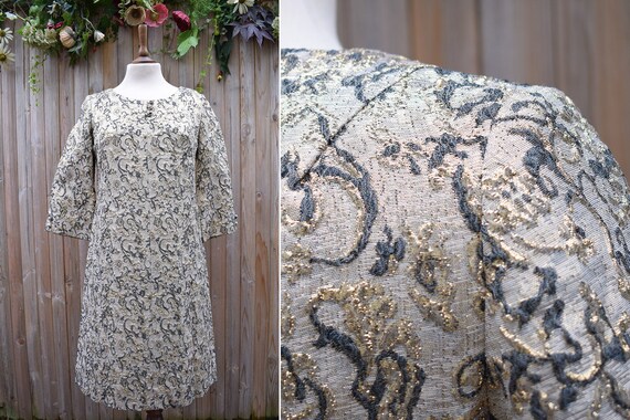 Rare Horrockses 1960s Gold Brocade Shift Dress