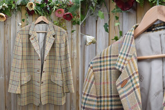 DAKS Signature Plaid Wool Blazer Jacket | 1990s