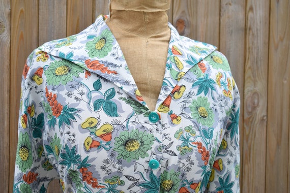 1940s Floral Tropical Print Housecoat | Multicolo… - image 6