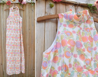 1960s Peach Floral Maxi Sun Vestido