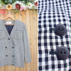 Karl Lagerfeld Linen Navy White Check Jacket | 1980s