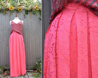 Jupe Rose Brocade Maxi Années 1960 | Taille 6-8 Jupe | Jupe psychédélique rétro | Jupe vintage années 60 | Jupe plissée