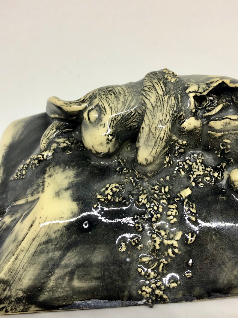 Rabbit Ceramic Sculpture Black and White Death and Decay Rabbit Bunny ...