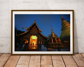 Fotografía de religión budista, impresión de Asia, regalo para budistas, decoración de la pared asiática, pagoda de Tailandia, cartel de monjes budistas, bellas artes del monasterio