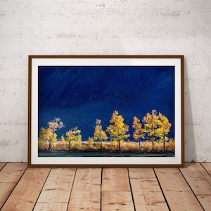 Landschaft mit Bergen, Fotografie, Herbst Bäume Poster, Mongolei Poster, Natur Wand Kunst, Fotografie, Fernweh Geschenk