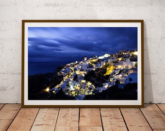 Santorini Sunset Print, Oia Village, Greece Wall Art