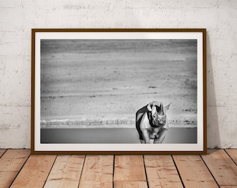 Rhino Art Print, Black and White Wildlife Photography, African Safari Photo