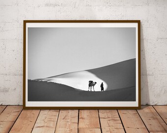 Morocco Boho Decor, Sahara Landscape, Africa Desert Print, Wanderlust, Camel Caravan, Fine Art Photography, Sand Dunes, Gift For Adventures