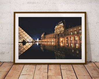 Night Paris Wall Art, Paris Architecture Print, France Poster, French Wall Decor, Travel Photography, Night Louvre Pastel Art, Louvre Museum