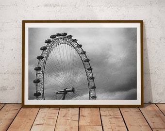 London Print, London Eye Wall Decor, England Cityscape, Fine Art Travel Photography, British Gift, Ferris Wheel Poster, Minimalist Boho Art