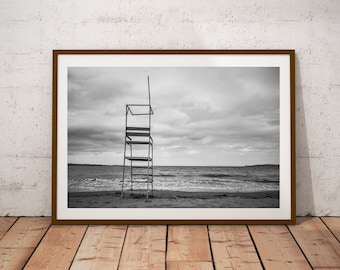 Black and White Beach Print: Coastal Landscape Photography