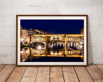 Impression Ponte Vecchio Florence, Architecture de Florence, photographie de voyage de nuit, art mural Florence Toscane, cadeau pour amoureux de l'Italie, art mural bureau