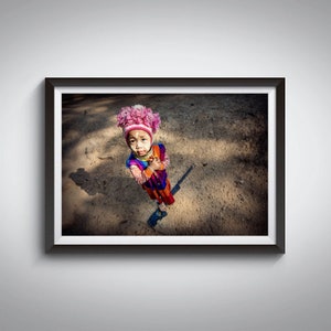 Cartel infantil tribal, decoración de la pared de Myanmar, impresión de pueblo de cuello largo, decoración de las tribus Karen Hill, fotografía de bellas artes, retrato infantil, arte de Birmania