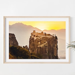Meteora Greece Decor, Meteora Monasteries, Mountain Landscape Photography, Greek Orthodox Мonastery, Autumn Print, Nature Gift Ideas, Rocks