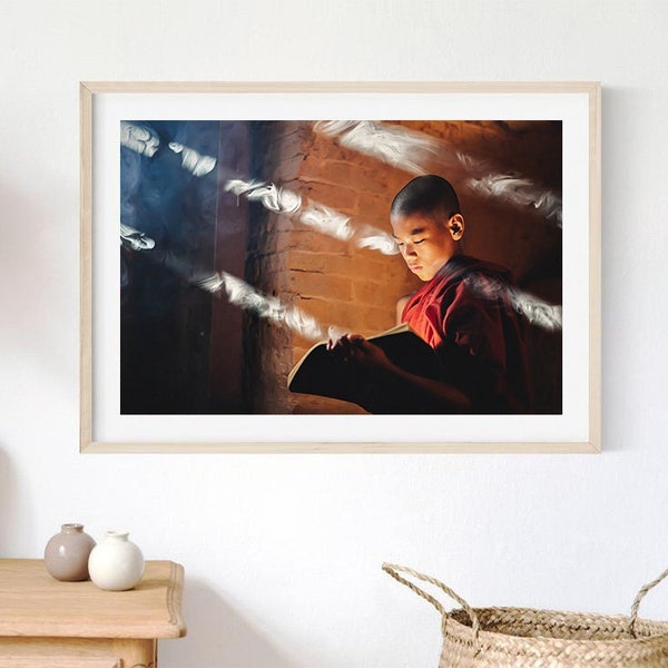 Buddhist Religion Wall Art, Buddhist Monk Portrait, Myanmar Poster, Asian Home Decor, Buddhist Gift Idea, Fine Art Photography, Travel Print