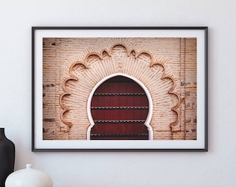 Impresión de puerta marroquí: fotografía de arquitectura de Marrakech, arte mural bohemio