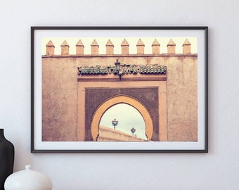 Impresión de puerta de Marrakech: fotografía de arquitectura marroquí, arte mural bohemio