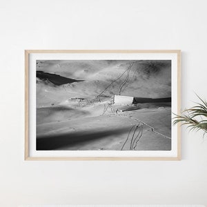 Winter Mountain Print, Snow Hut Wall Art, Landscape Photography, Black And White Poster, Outdoor Gift, Minimalist Wall Decor, Adventure Gift