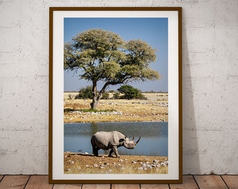 Rhino Photography Print, African Wildlife Wall Art, Namibia