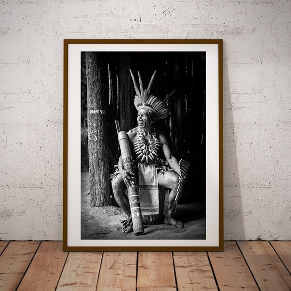 Native American Man, Tribal Indian Chief Portrait, Amazonia Wall Decor, Amazon Tribal Wall Art, Indigenous People Print, Travel Photography