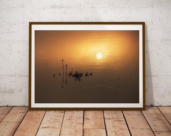 Coastal Wall Decor, Mountain Lake Wall Art, Pastel Sunset Print, Minimal Landscape Photography, Foggy Nature Poster, Reflections Wall Art