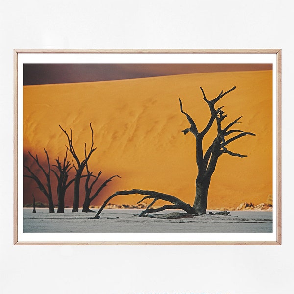Dry Trees Wall Art, Dry Plants Art Print, Africa Namibia Deadvlei Poster, Minimalist Landscape Photography, Boho Wall Decor, Adventure Gift