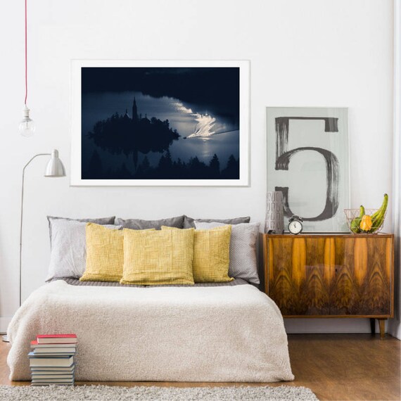 Lake Bled Landscape Boat In Lake Blue Island Print Sunrise Etsy