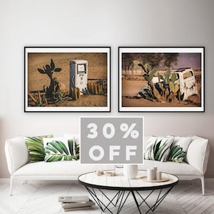 Kaktus Poster, Bauernhaus Dekoration, Petrol Pump Poster, 2er Set Drucke, Altes Auto Poster, Boho Wanddekoration, Rustikale Wandkunst, Wüstenwanddekoration, Geschenk