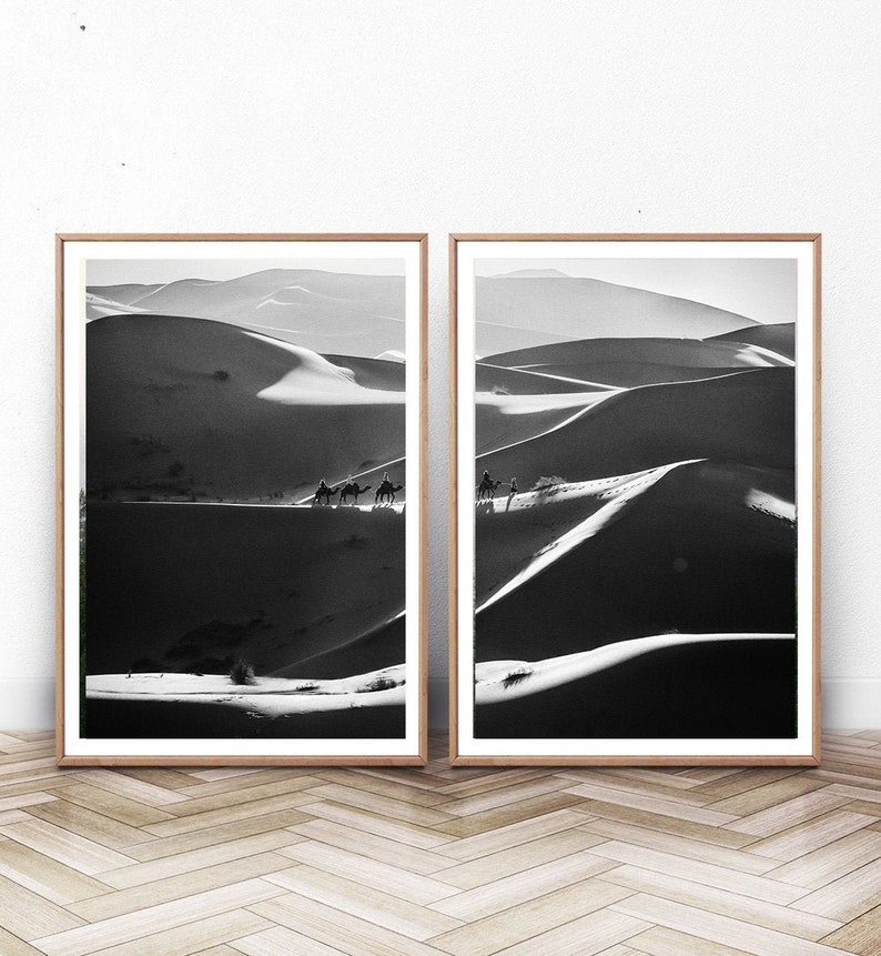 Desert Wall Art Black and White Desert Print Set of 2 Etsy