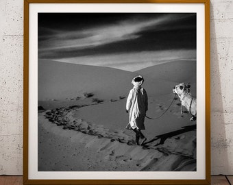 Desert Large Decor, African Wall Art, Square Print, Sahara Poster, Nature Photography, Minimalist Landscape, Camel Caravan Print, Gift Idea