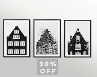 Amsterdam Houses Print Set: Dutch Architecture Photography, Modern Wall Art