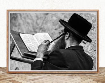 Orthodox Jewish Man Reading Torah, The Wailing Wall Jerusalem Photography, Israel Religious Wall Art, Unique Israel, Gift for Orthodox Jews