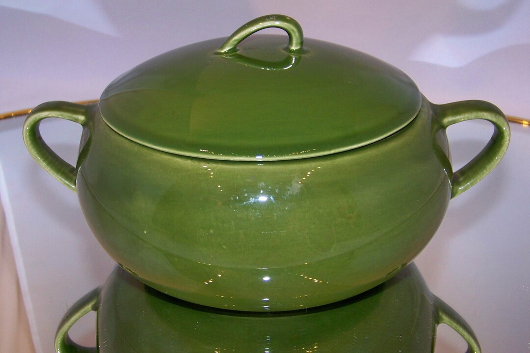 Green Mid Century Green Serving Dish With Unusual Handles Unique Find