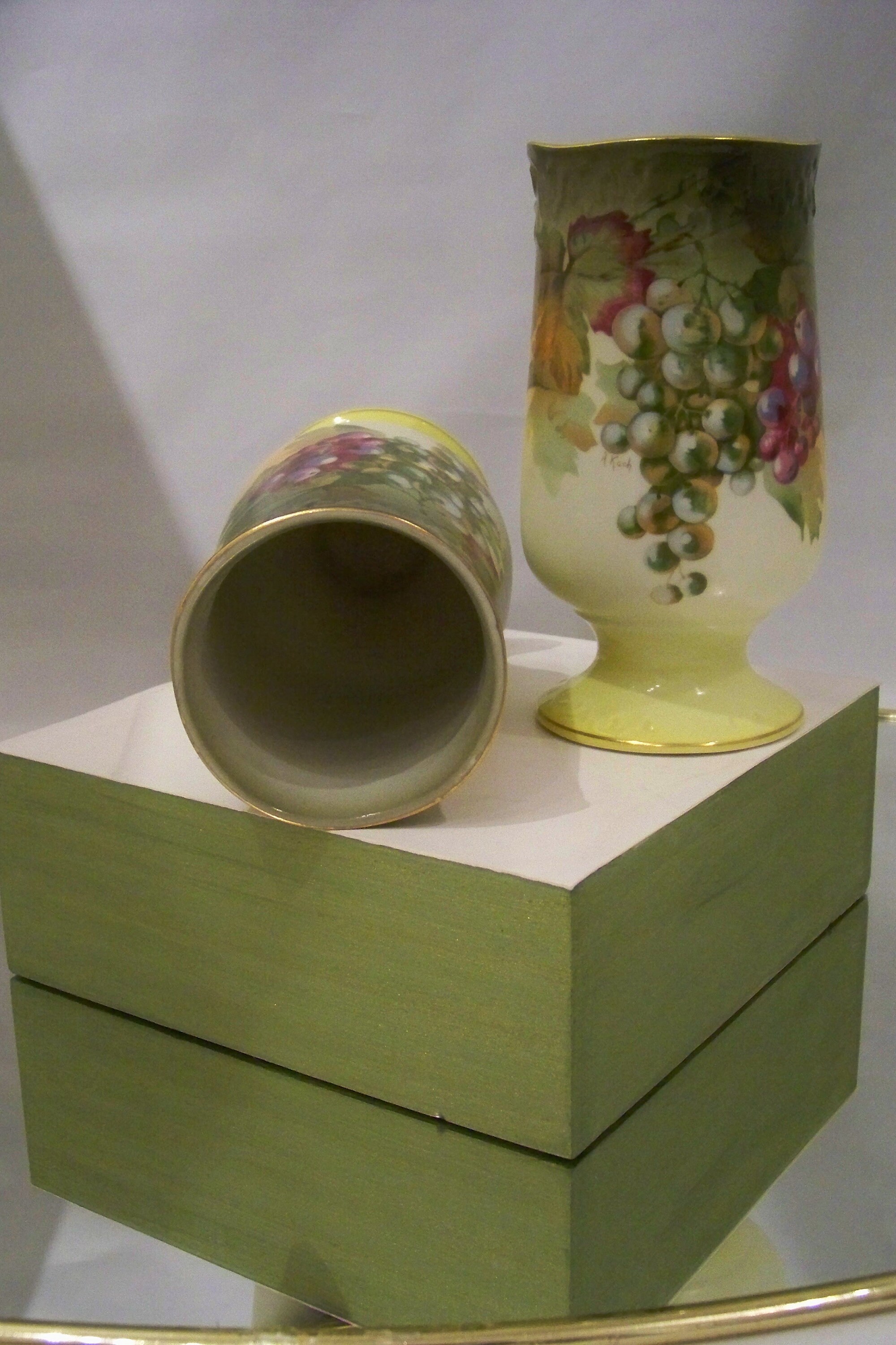 Vintage A. Koch Vase Pair With Still Life Grapes Etsy