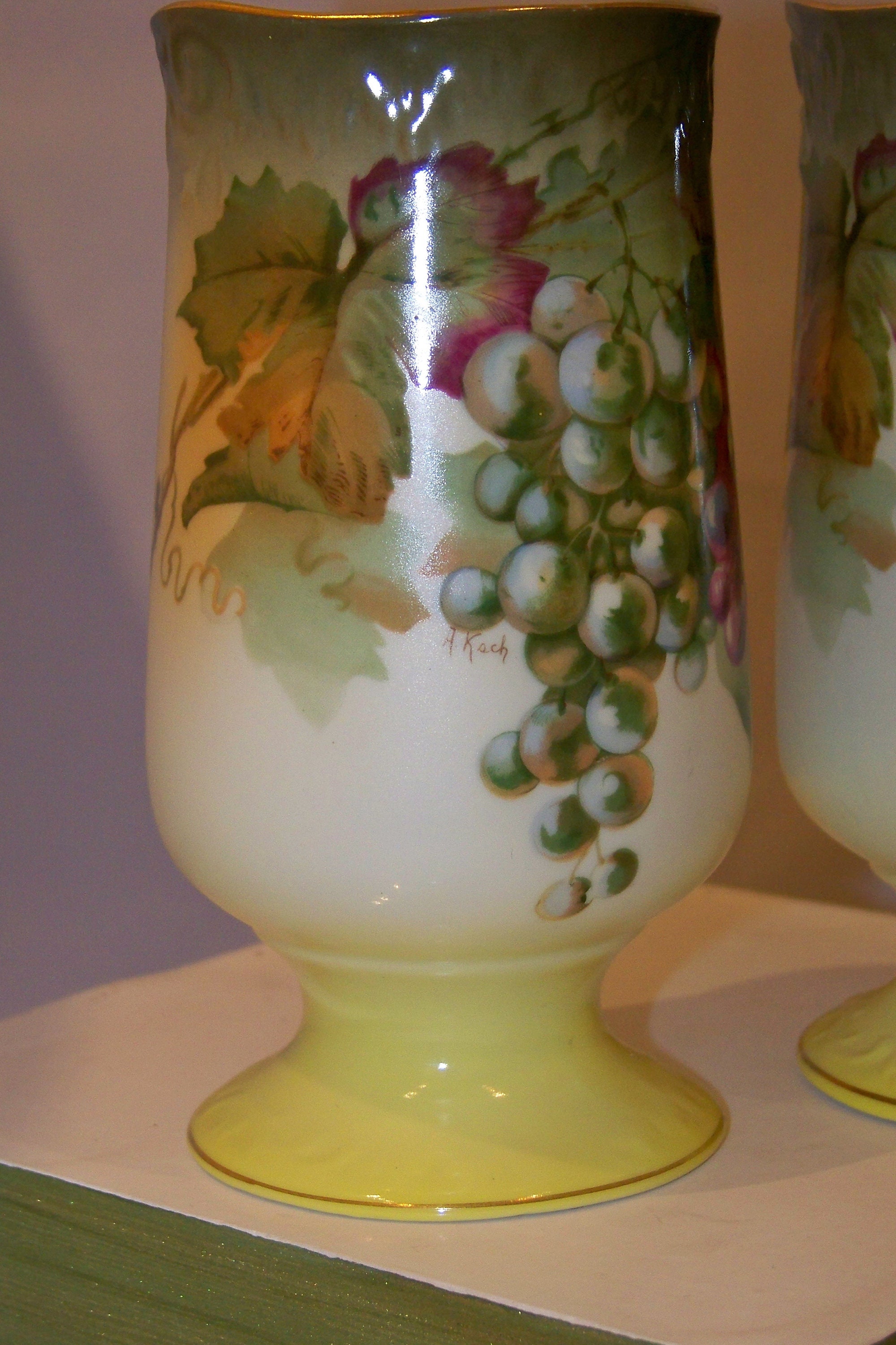 Vintage A. Koch Vase Pair With Still Life Grapes Etsy