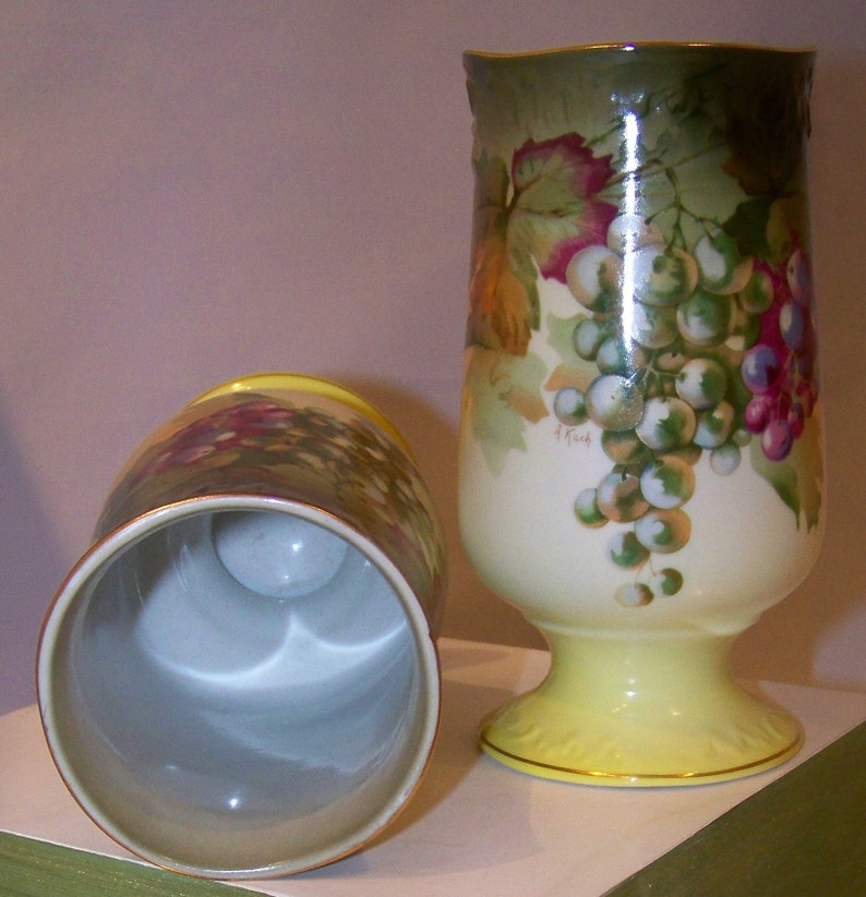 Vintage A. Koch Vase Pair With Still Life Grapes Etsy