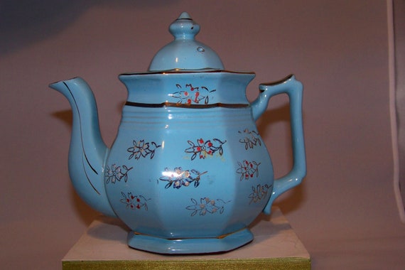 Vintage Teal Blue Retro Tea Kettle Teapot Kitsch Kitchen