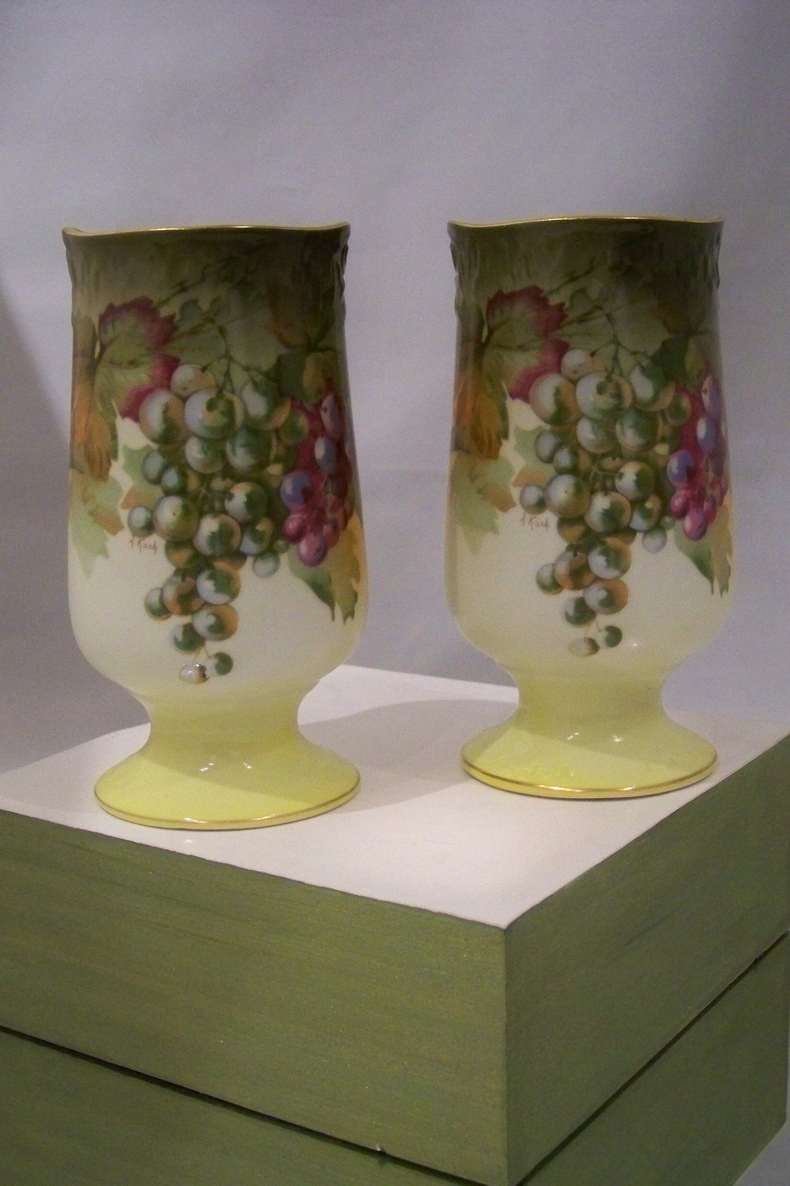 Vintage A. Koch Vase Pair With Still Life Grapes Etsy