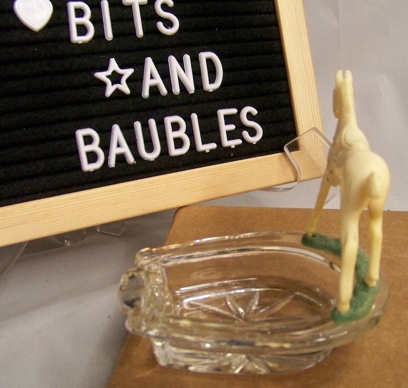 Vintage Glass Horseshoe Shaped Ashtray With Molded Plastic Etsy